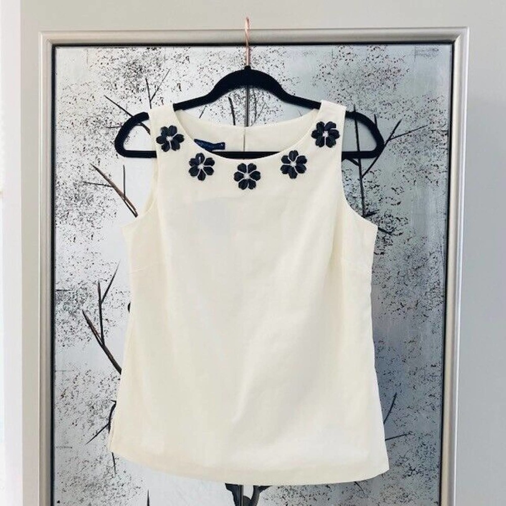 NWT Talbots RSVP $129 Women's Size 4 Small Ivory Black Floral Beaded Blouse Top